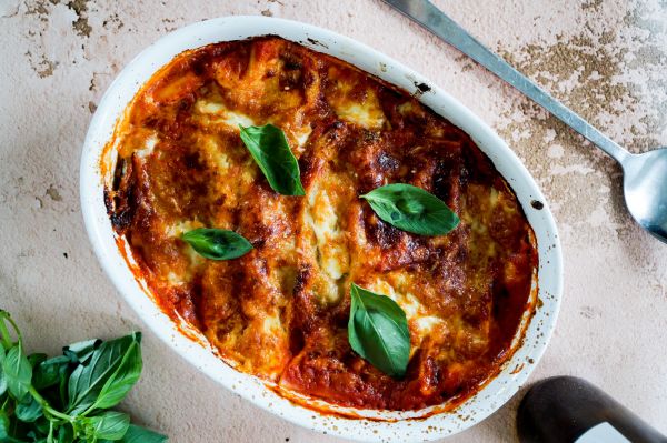 Lasagne met confit de canard en mozzarella